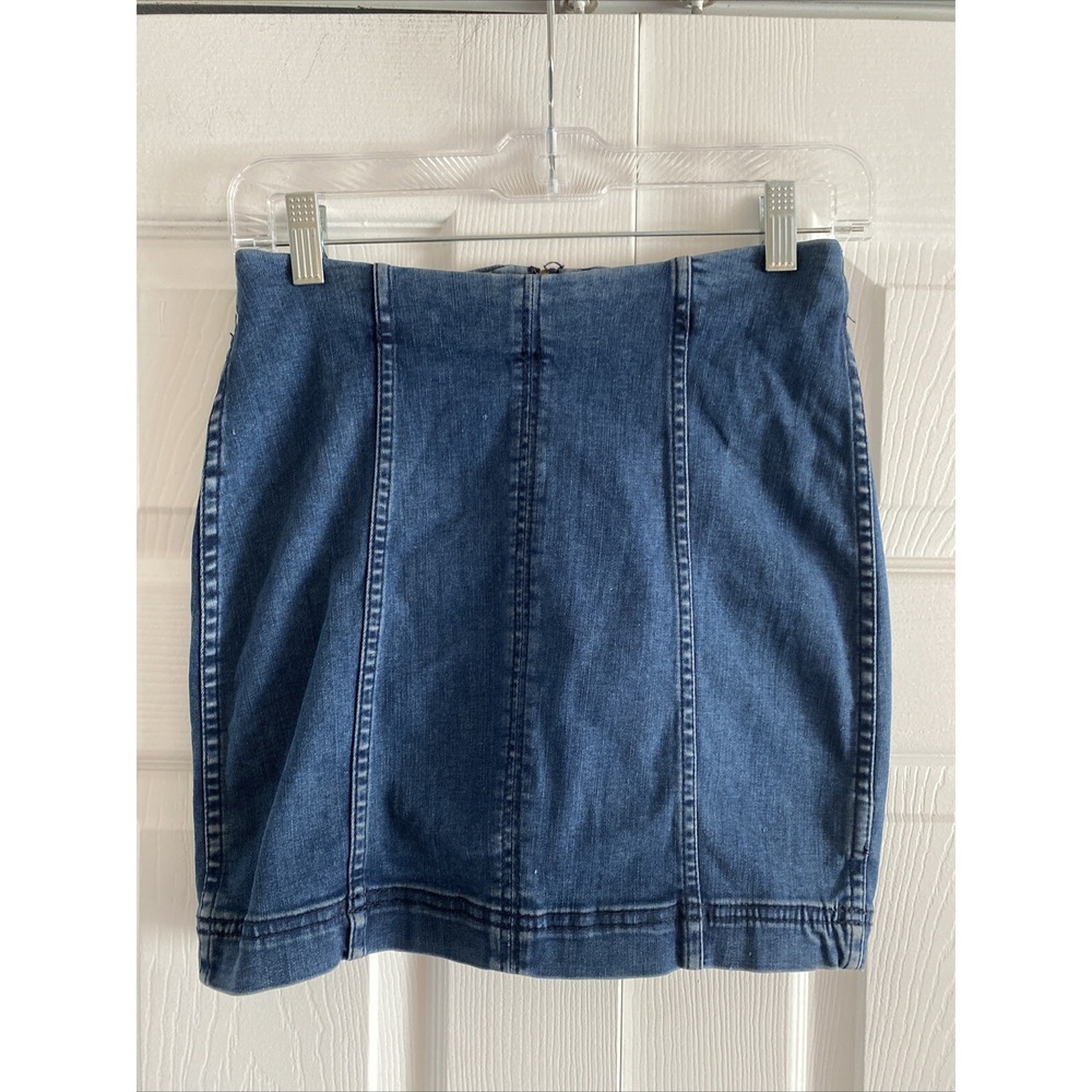 Free People Modern Femme Denim Mini Skirt Womens Size 2 Blue Boho Y2K Cotton